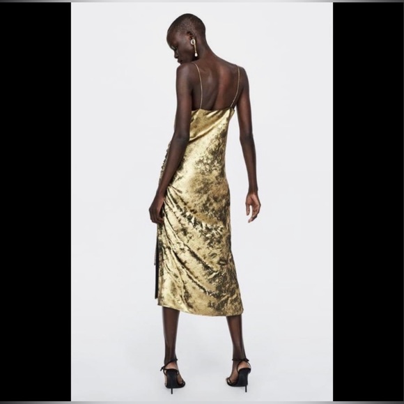 NWOT Zara Basics Rouched Metallic Slip Dress Size XS - Picture 4 of 8